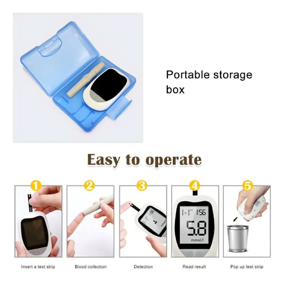 Glucometro Digital Medidor De Glucosa 50 Tiras y 50 lancetas