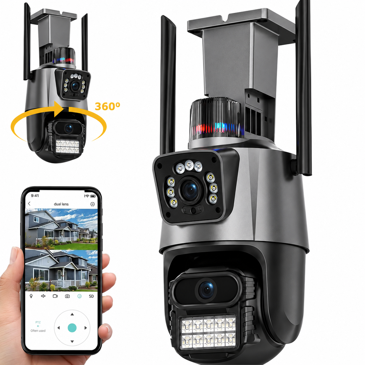 Camaras Vigilancia Exterior Doble Lente