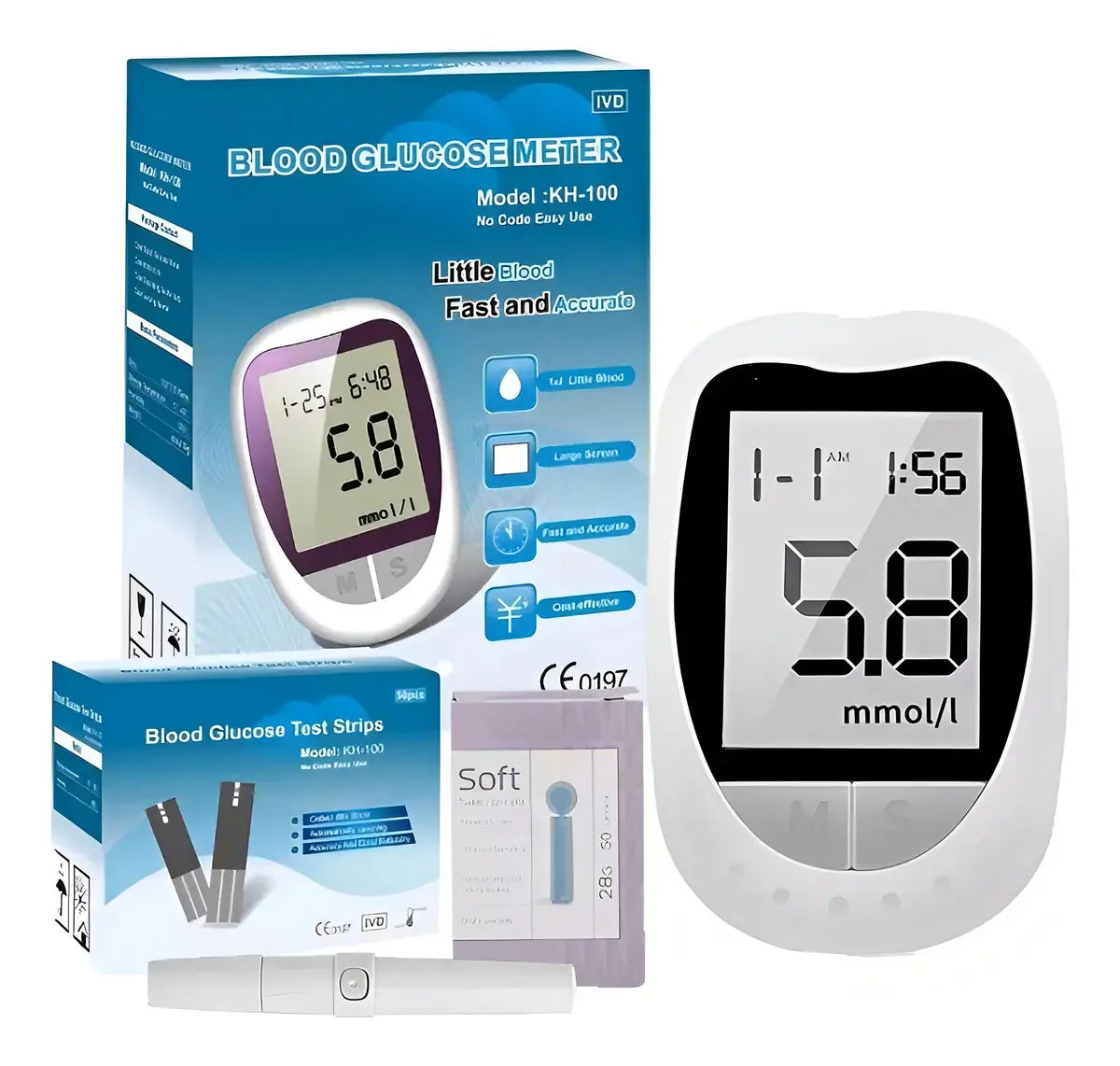 Glucometro Digital Medidor De Glucosa 50 Tiras y 50 lancetas