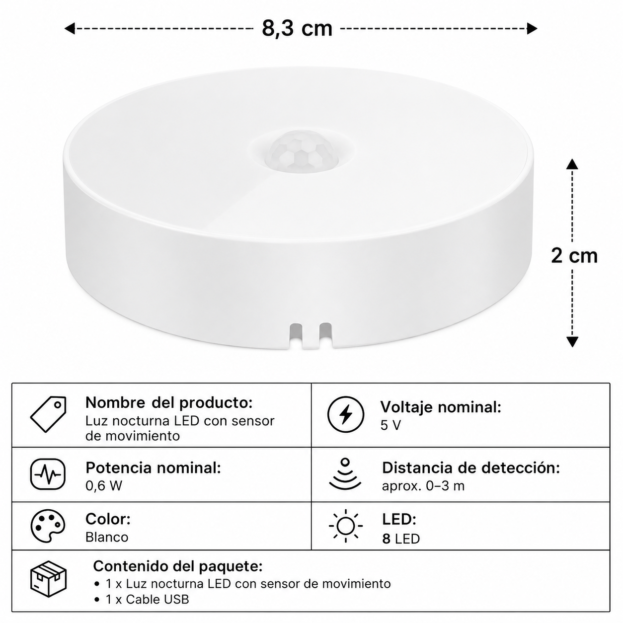 Luz Led Nocturna con Sensor Movimiento