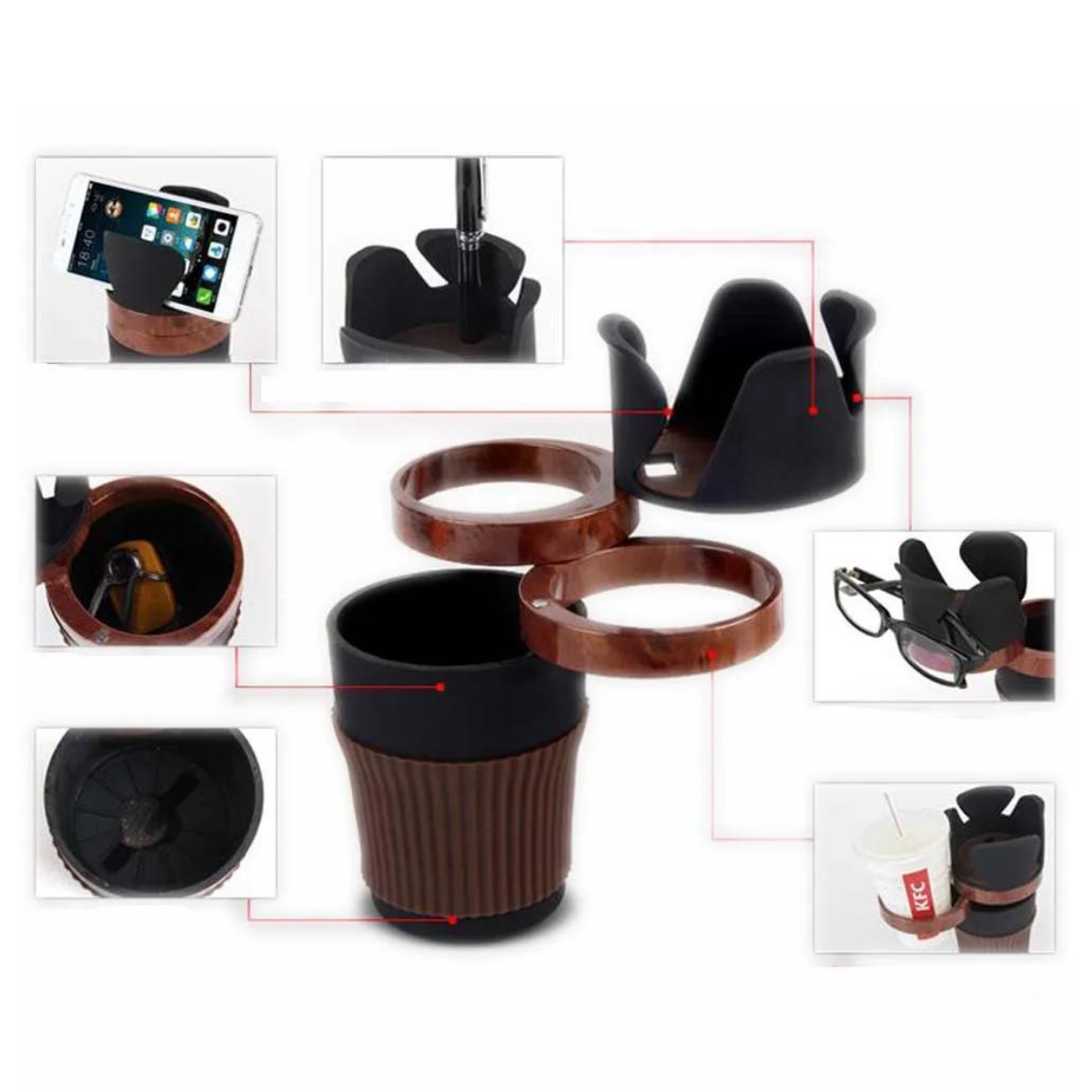 Portavaso Multifuncional Para Auto 5 en 1